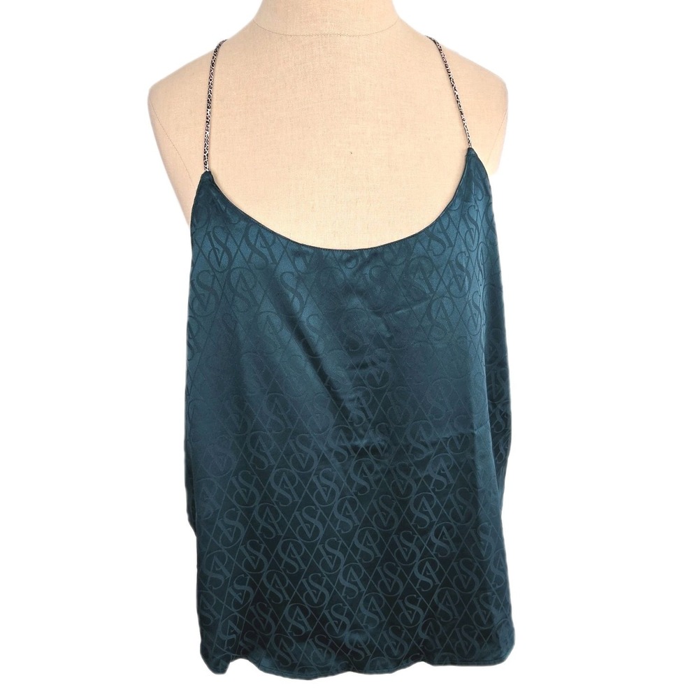 Victoria's Secret Satin Logo Camisole Sleep Tank Size L Emerald Green